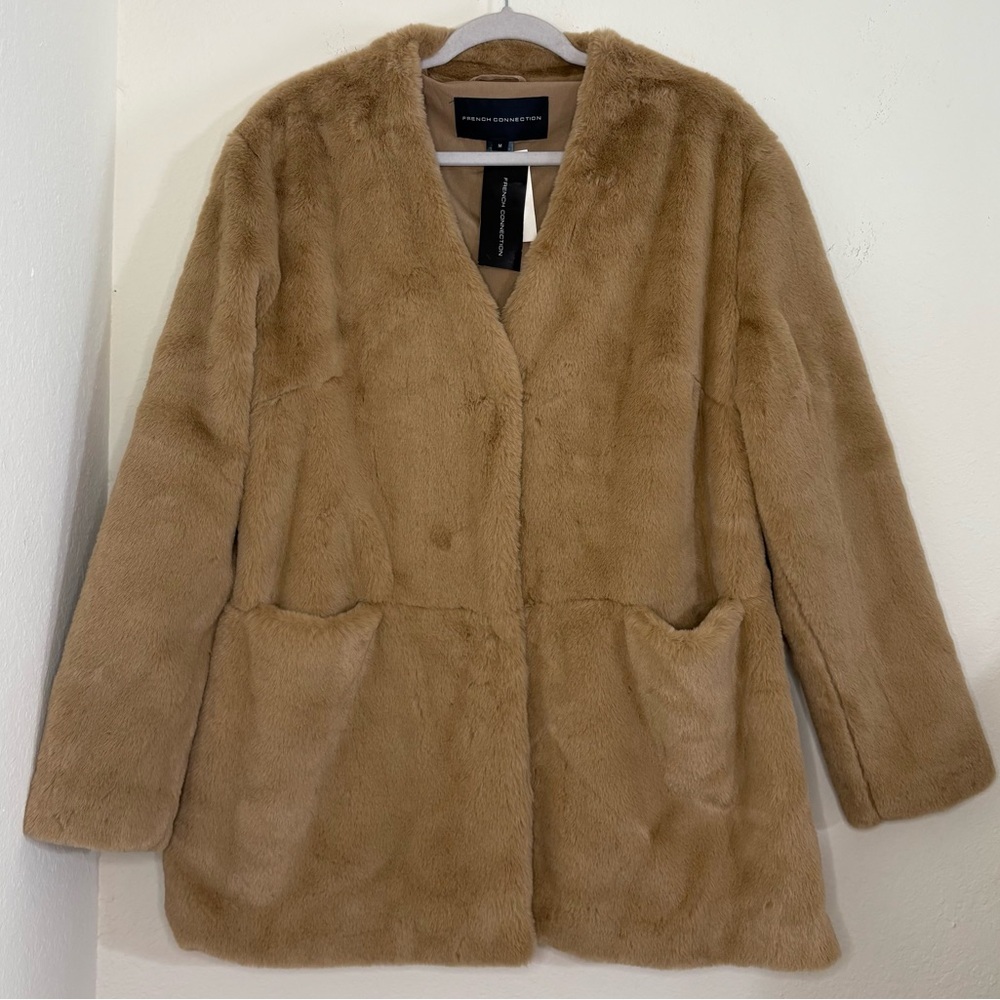 French Connection Camel Buona Faux Fur Coat Jacket NWT
